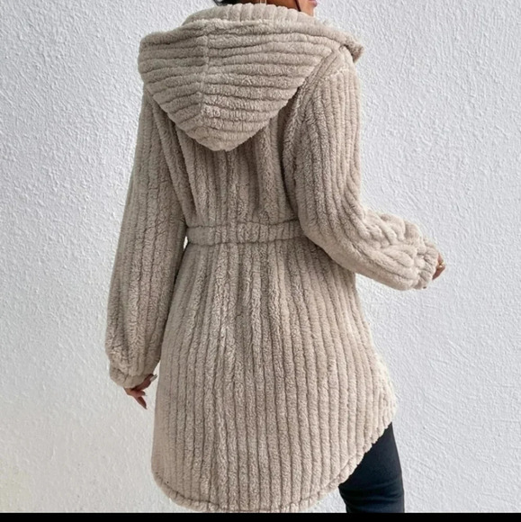 Casual Womens Button Front Hooded Teddy Coat - Picture 2 of 6